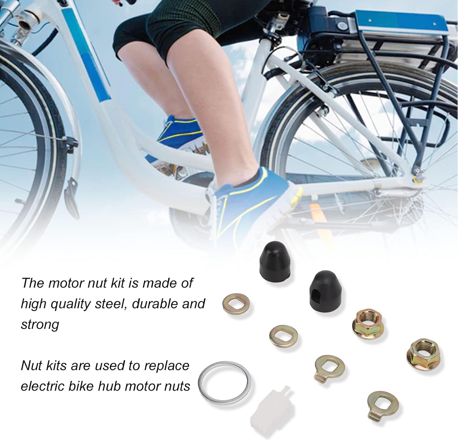 Vbestlife Tuerca del motor de la bicicleta, arandela de acero del motor de la bici con el eje de 45.9 ft m bicicletas eléctricas Scooter accesorio