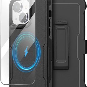 AICase Funda con clip para cinturón para iPhone 15 con protector de pantalla de cristal, resistente contra caídas, cuerpo completo, resistente a AICase Funda con clip para cinturón para iPhone 15 con protector de pantalla de cristal, resistente contra caídas, cuerpo completo, resistente a