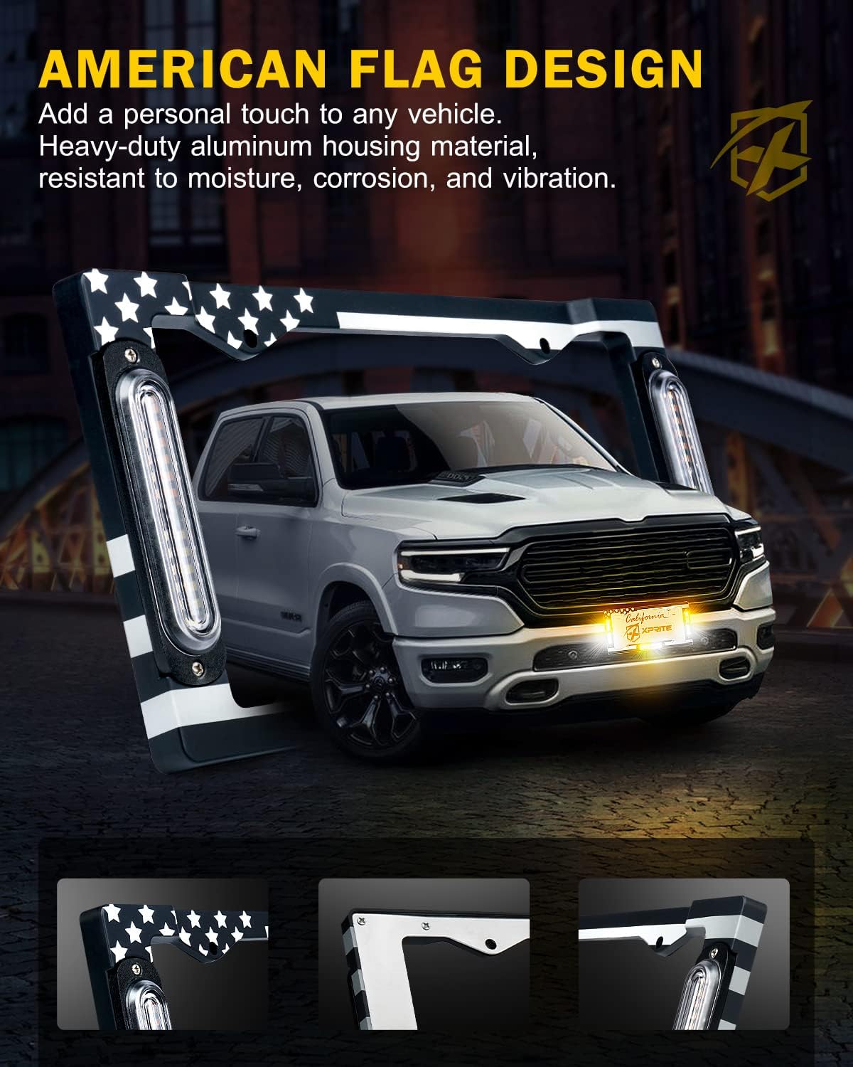 Xprite 36 luces LED estroboscópicas para matrícula, bandera de EE. UU., marco de luz de seguridad de peligro de emergencia para vehículos de