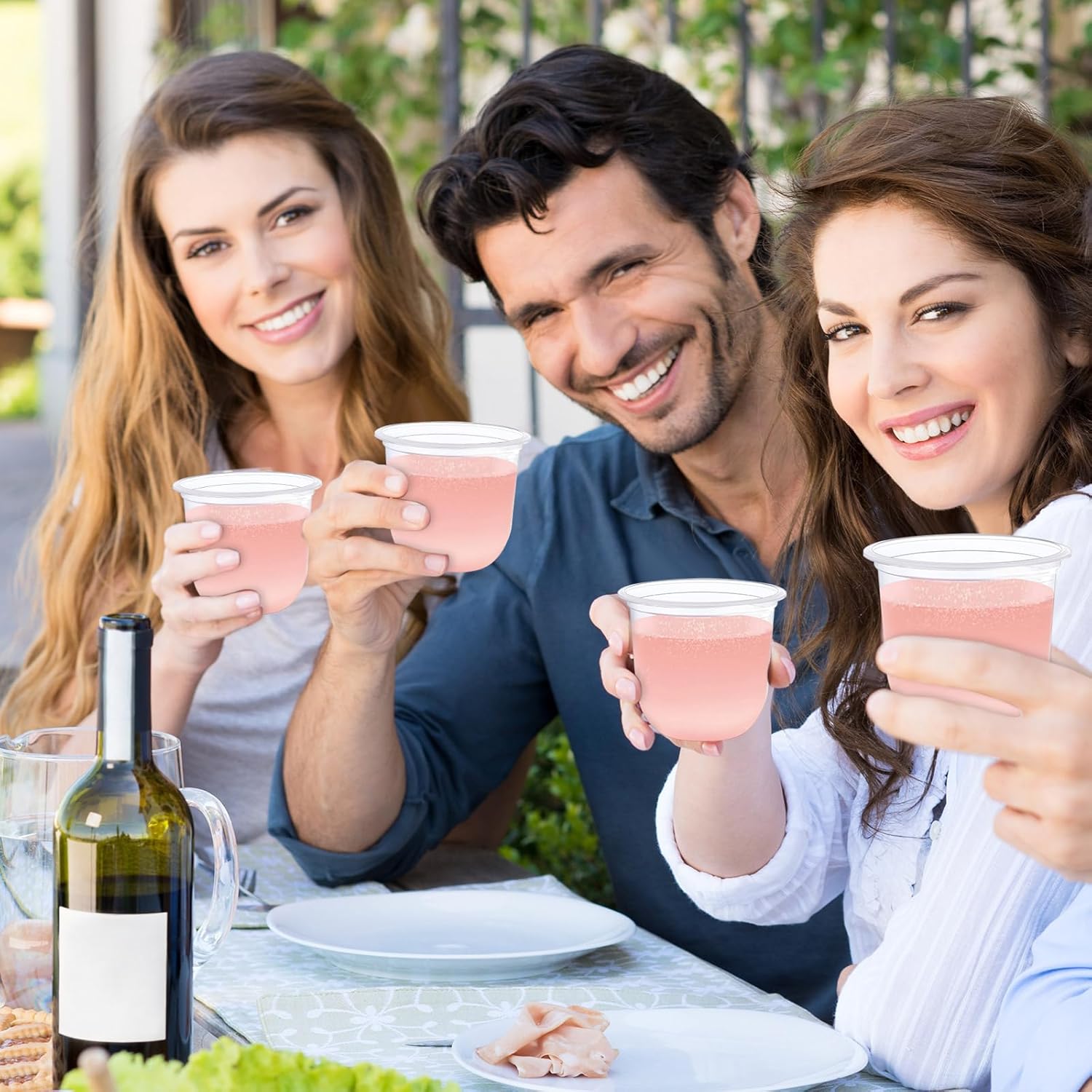 100 copas de vino de plástico sin tallo, desechables, de plástico transparente, para fiestas, bodas, cumpleaños, cócteles (12 onzas)