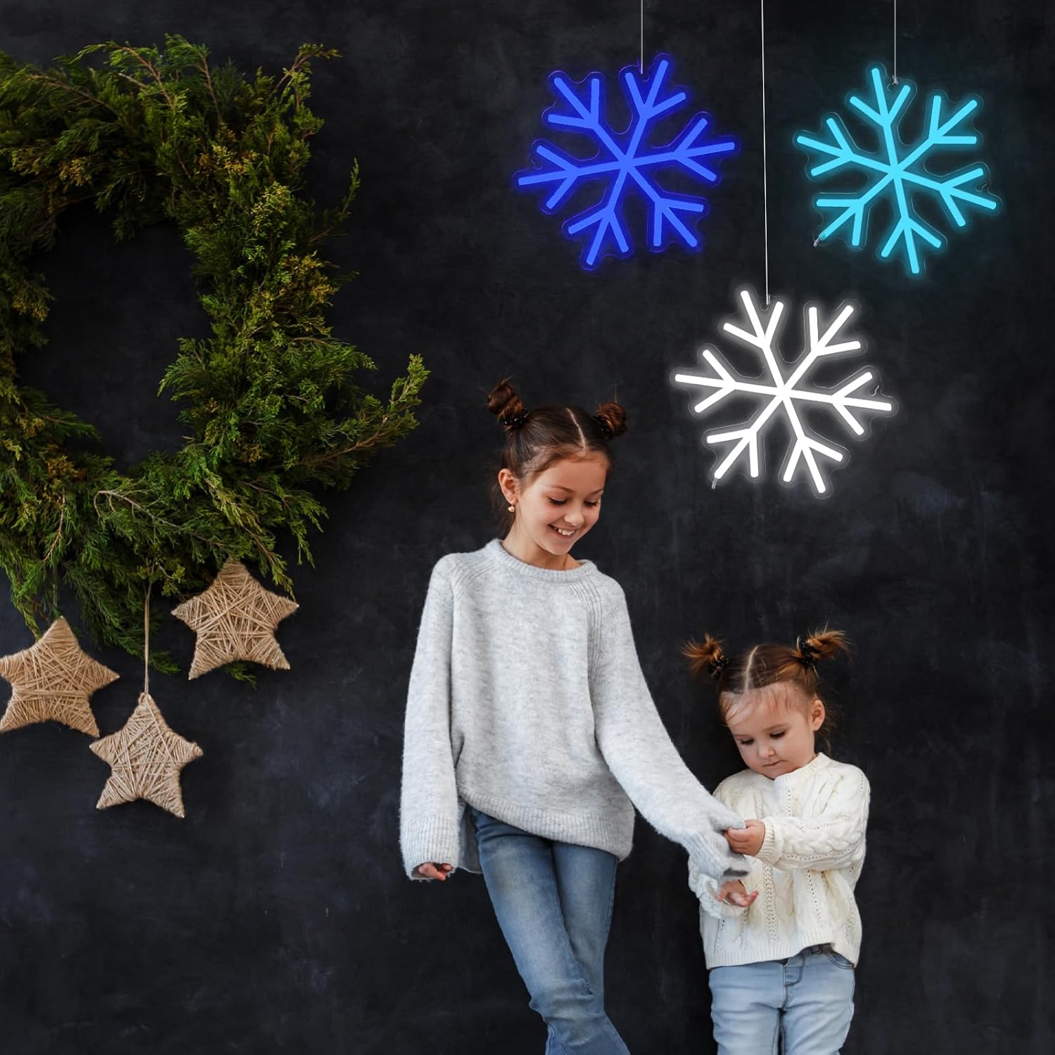 3 letreros de neón de copo de nieve, luces LED de neón de copo de nieve, luces de neón de invierno, barra de pared para ventana, decoración de sala