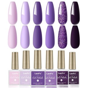 LanFo Juego de esmaltes de uñas de gel con purpurina morada, juego de 6 colores de esmalte de uñas de gel morado, esmalte de uñas de gel UV LED para LanFo Juego de esmaltes de uñas de gel con purpurina morada, juego de 6 colores de esmalte de uñas de gel morado, esmalte de uñas de gel UV LED para