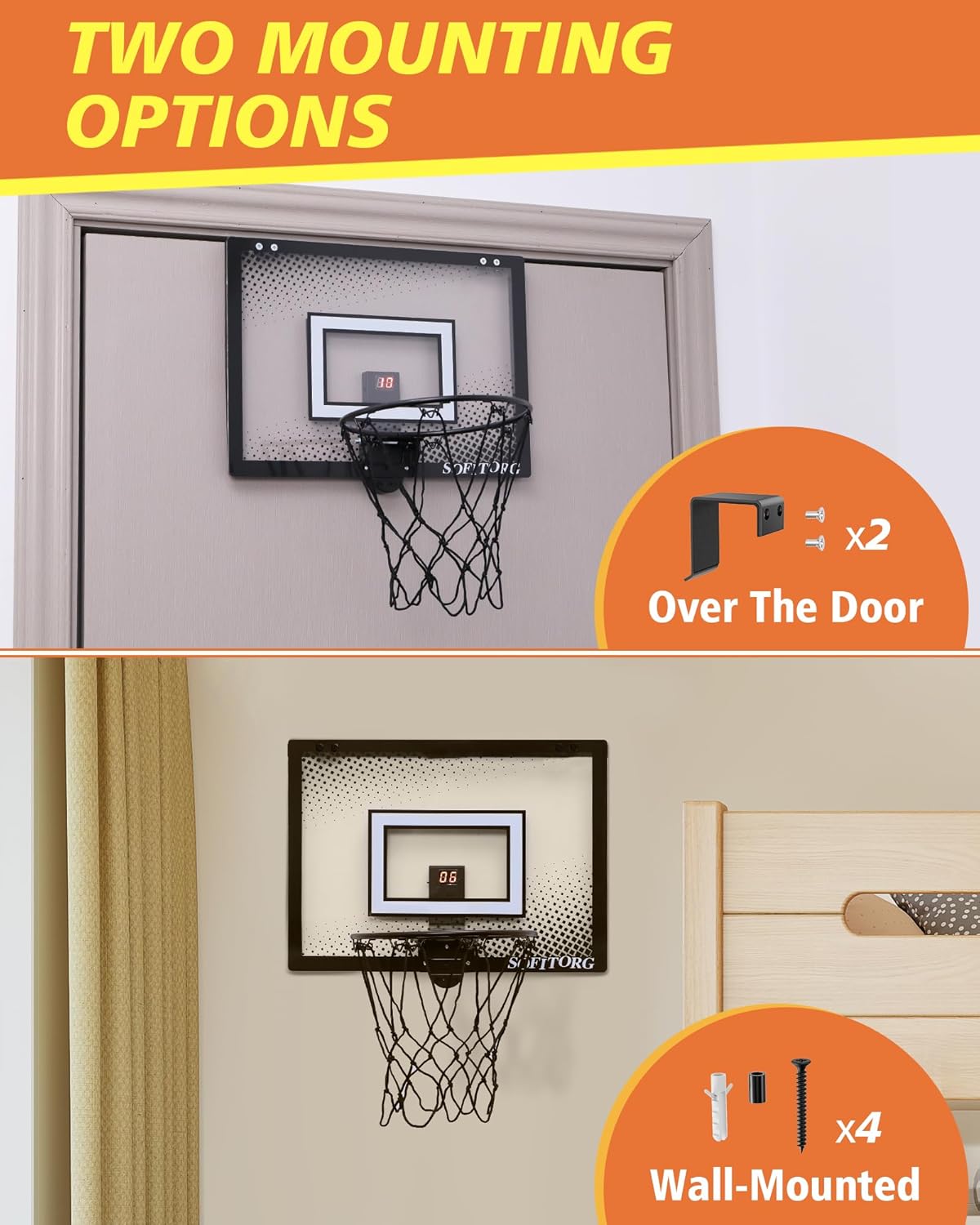 Aro de baloncesto sobre la puerta, mini aro de baloncesto para interiores con borde flexible plegable, juego de aro de baloncesto de montaje en