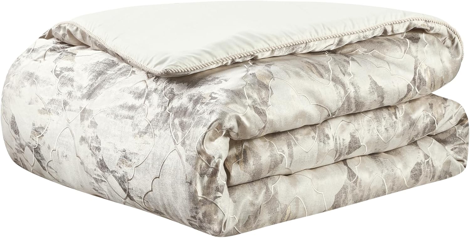 Loom and Mill Juego de edredón bordado jacquard de 9 piezas, juego de ropa de cama de lujo y comodidad de lujo, tamaño King con fundas europeas,