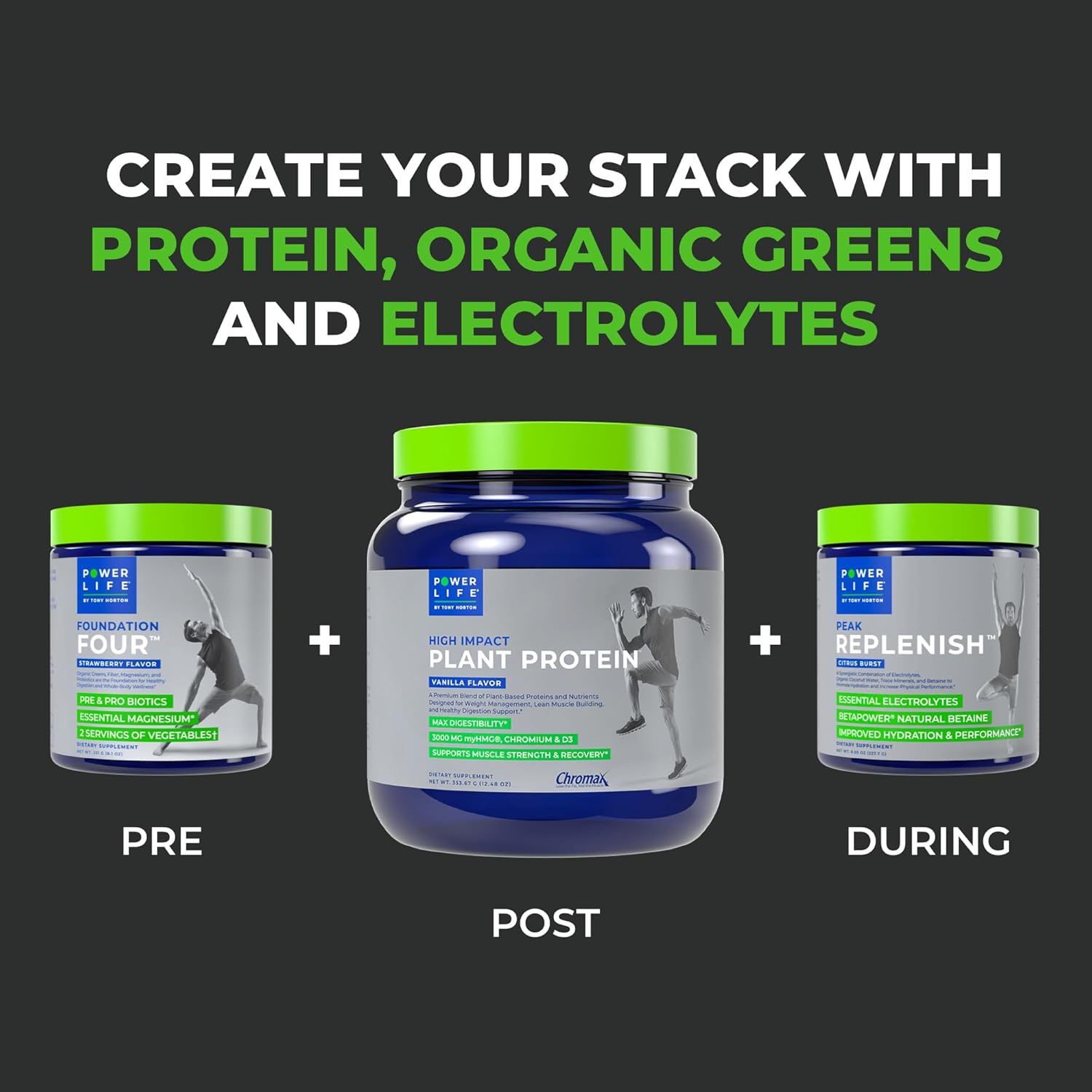 POWERLIFE Tony Horton – Proteína vegetal en polvo de alto impacto con 3000 mg de HMB, a base de plantas, sin azúcar añadido, vegano, apto para dieta