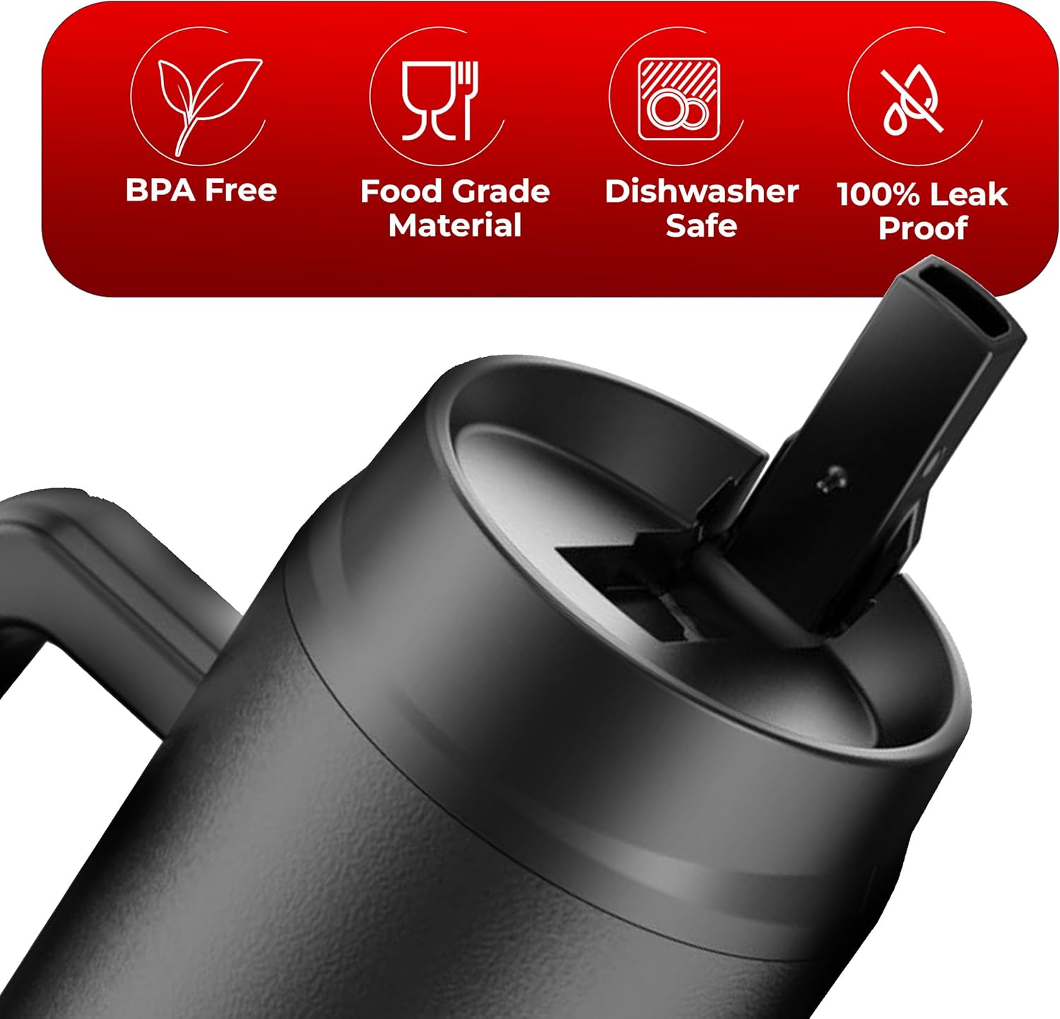 HOMESHACK Vaso de 40 onzas con asa y tapa plegable con popote  Botella de agua de acero inoxidable aislada a prueba de fugas  Taza de viaje para