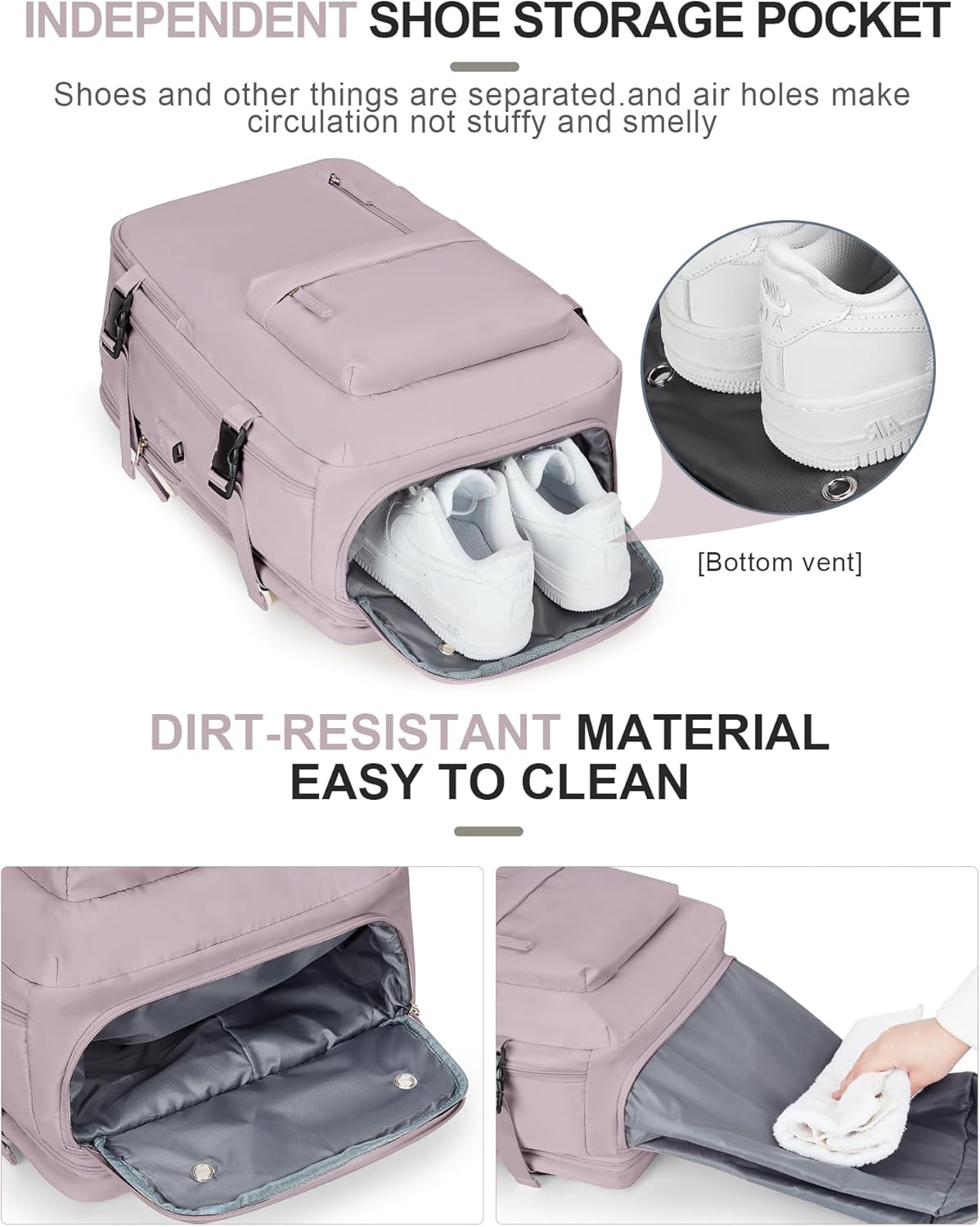 VECAVE Mochila de viaje para laptop, mochila aprobada para vuelos,Mochila deportiva para universidad casual, J-rosa-2