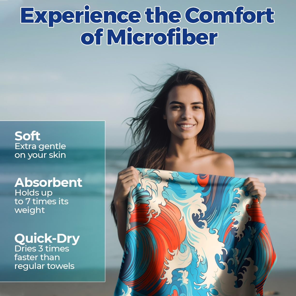Toallas de playa de microfibra, suaves y ligeras, absorbentes, de secado rápido, sin arena, perfectas para la playa, piscina, viajes, campamento,