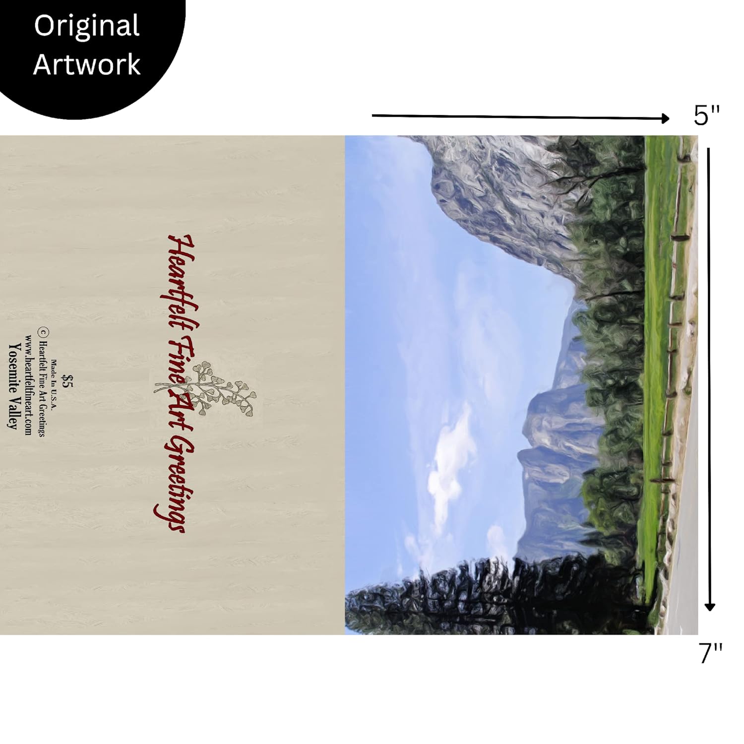 5 x 7 Nature Greeting Card, Blank Inside, with Envelope and Artists Statement, Title Yosemite Valley