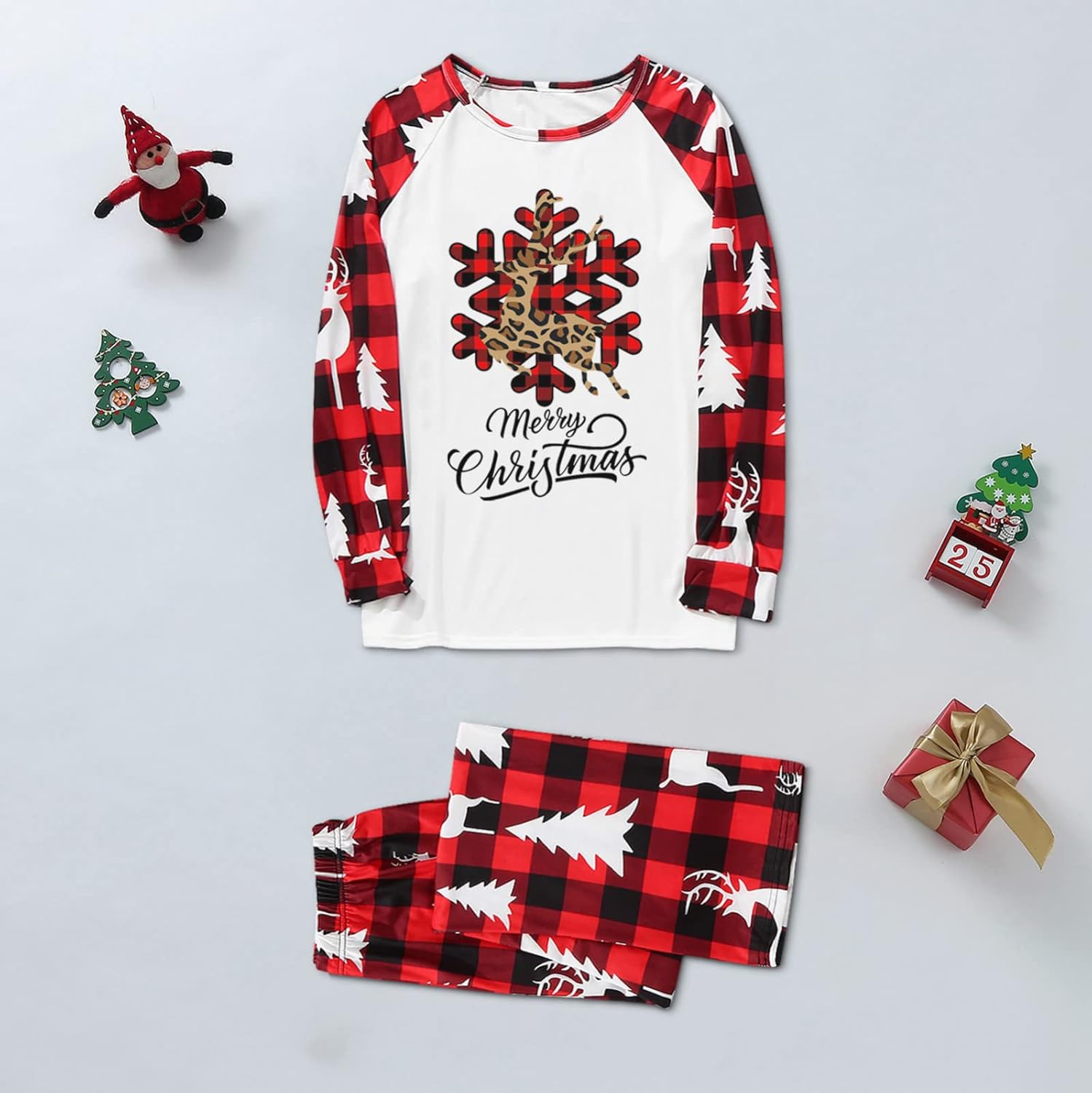 ADUWOAN Pijamas de Navidad para la familia, conjunto de pijamas de Navidad 2023, ropa de dormir divertida con estampado de Papá Noel, pijamas