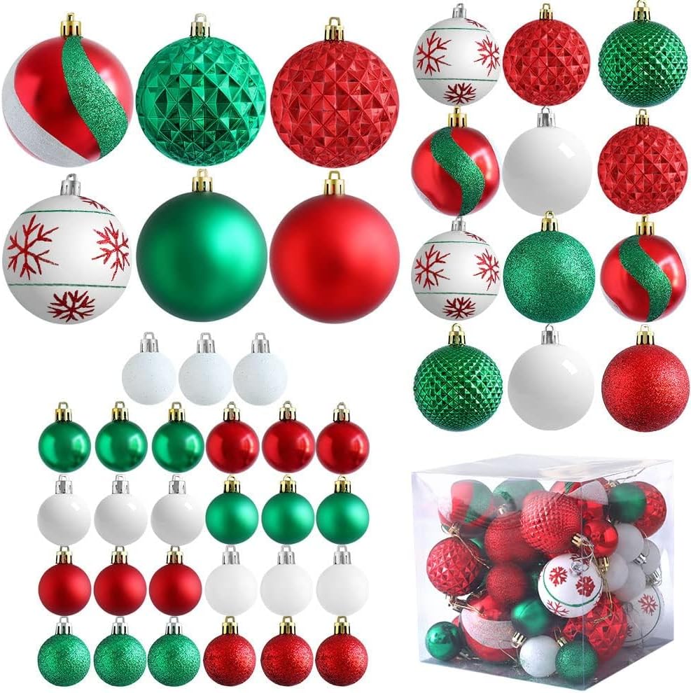 Adornos de bola para árbol de Navidad, paquete de 45 decoraciones para el árbol de Navidad de 3.15 pulgadas, color rojo, verde y blanco, adornos