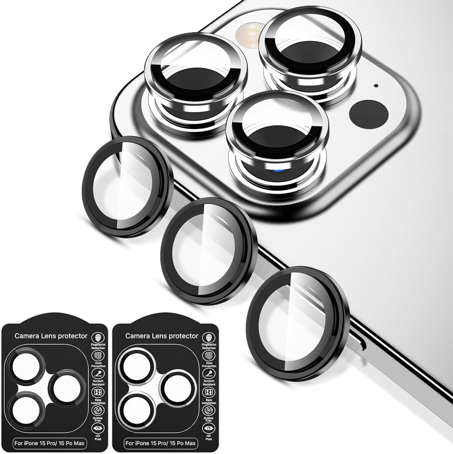 MYBAT PRO – Protector de lente de cámara para iPhone 15 Pro de 6.1 pulgadas y iPhone 15 Pro Max de 6.7 pulgadas, anillo de metal individual 9H,
