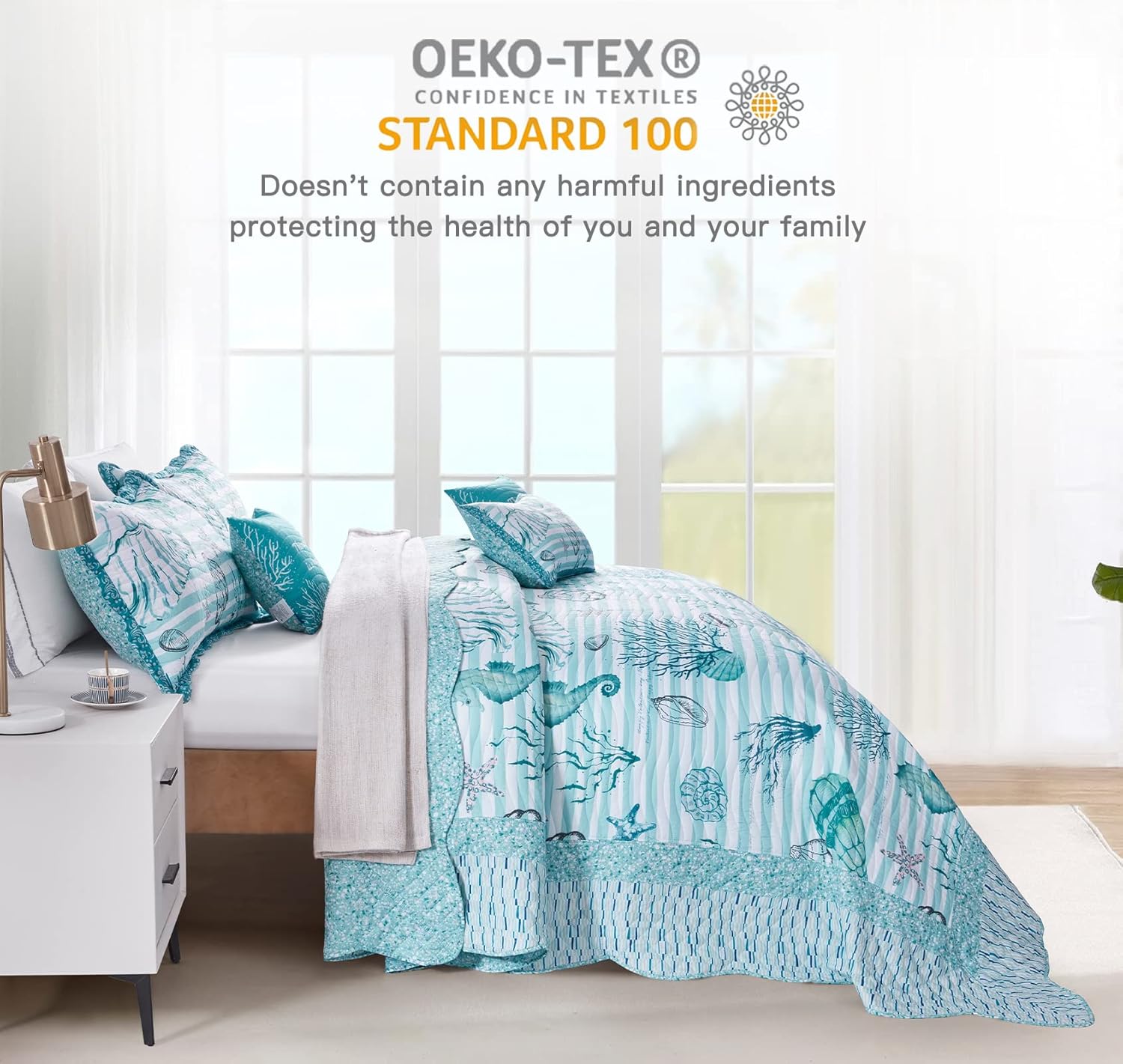 HZ & HY Coastal – Colcha extragrande extragrande de 128 x 120 pulgadas, extra ancha, ropa de cama ligera para playa, colcha náutica, costuras