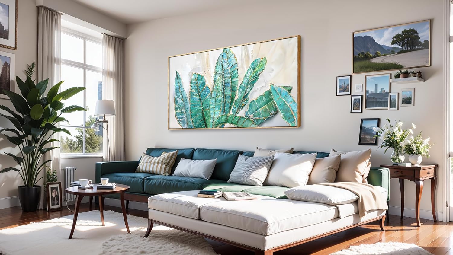 Arte de pared moderno, arte botánico, decoración de pared de hojas verdes, pintura en lienzo para sala de estar, dormitorio, comedor, decoración del