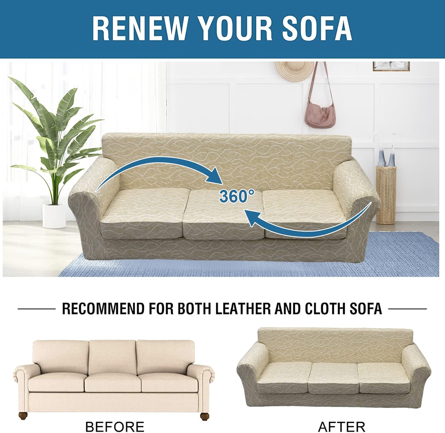 HAOYONG Fundas de sofá de 4 piezas para sofá de 3 cojines, fundas de alta elasticidad para sofás, fundas de cojín lavables, fundas de muebles, funda