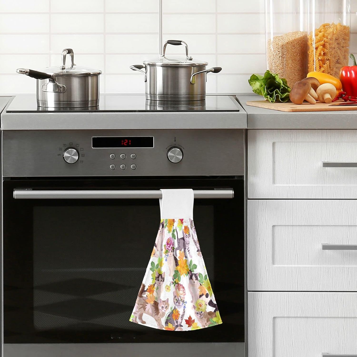 Toallas de mano colgantes para cocina con diseño de gato y arce, bonita toalla absorbente con lazo, 2 piezas de ropa de cama de cocina para baño,