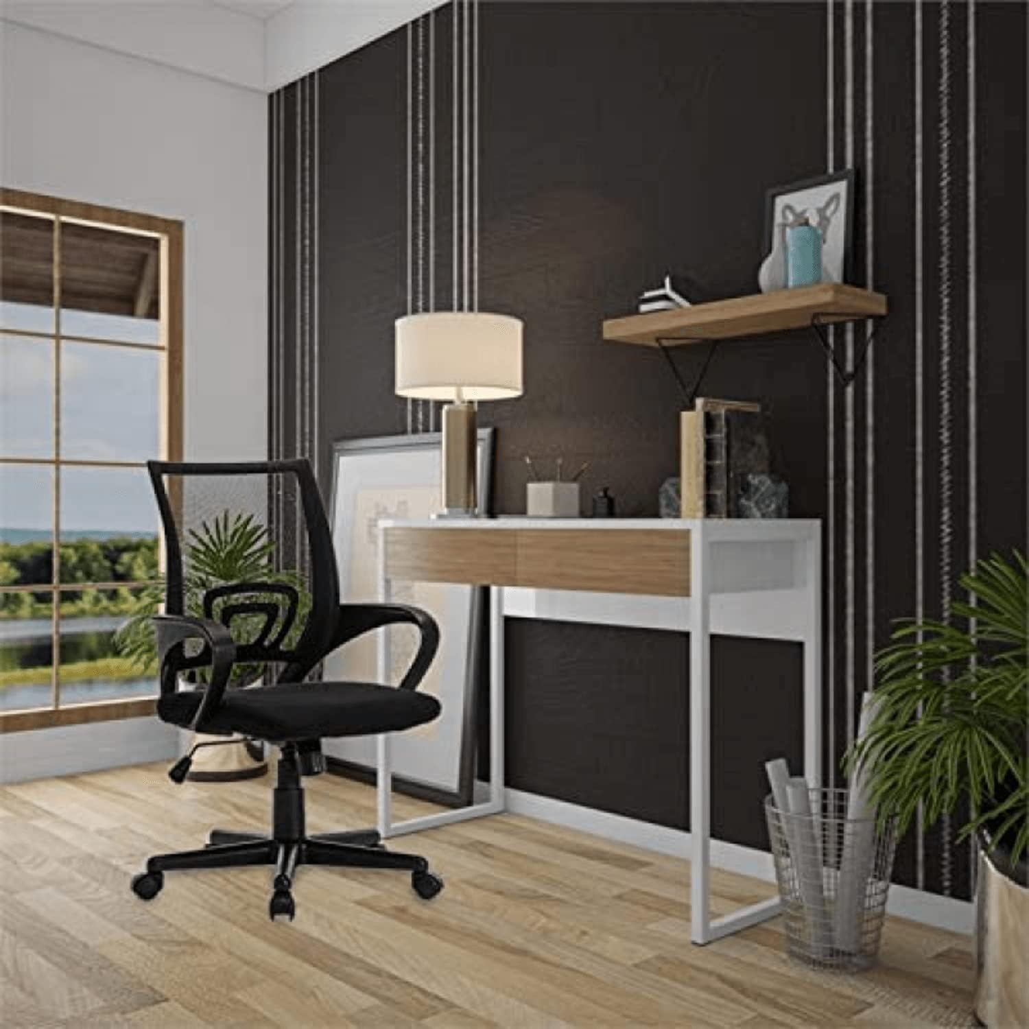 Silla de oficina en casa, silla de escritorio ergonómica, silla de computadora de malla con soporte lumbar y reposabrazos, silla de trabajo