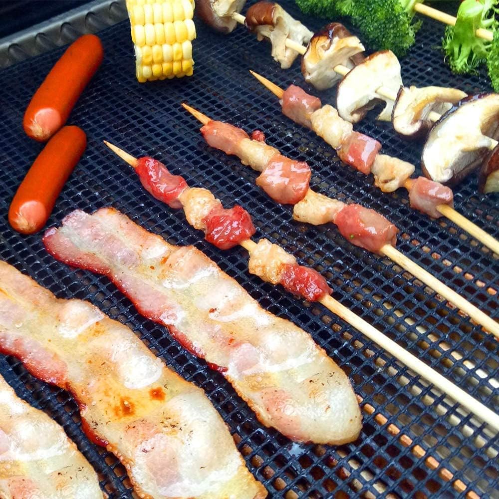 Juego de 4 alfombrillas de malla antiadherentes resistentes y accesorios para barbacoa, reutilizables y fáciles de limpiar, funciona en parrillas de