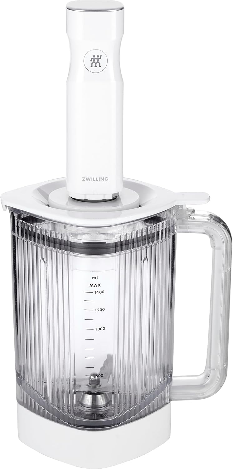 ZWILLING Enfinigy – Batidora eléctrica de 48 onzas con hoja cruzada y tapa al vacío, color blanco