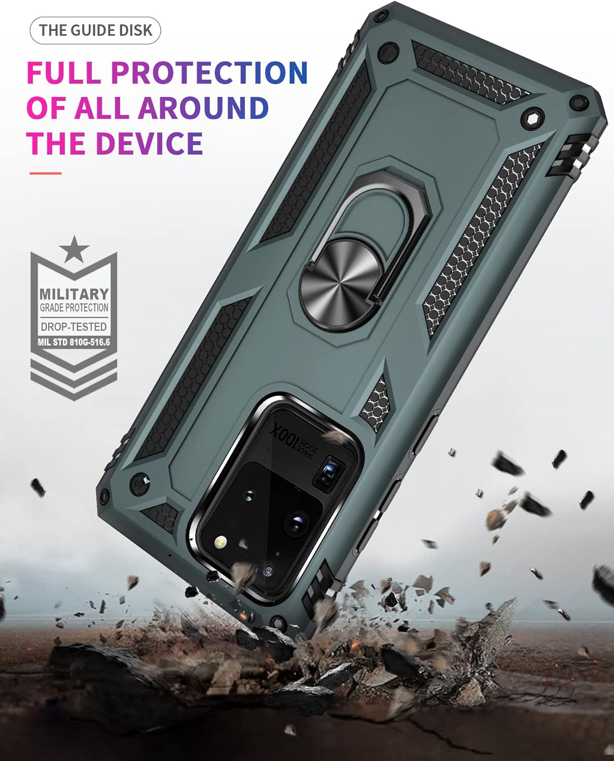 S20 Ultra Funda S20 Ultra 5G, ADDIT grado militar Funda de parachoques antiarañazos, con soporte de anillo para coche para Samsung Galaxy S20