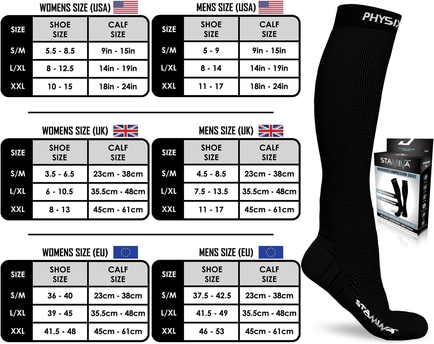 Physix Gear Sport – Calcetines de compresión para hombres y mujeres de 20 a 30 mmhg, ajuste atlético (1 par)