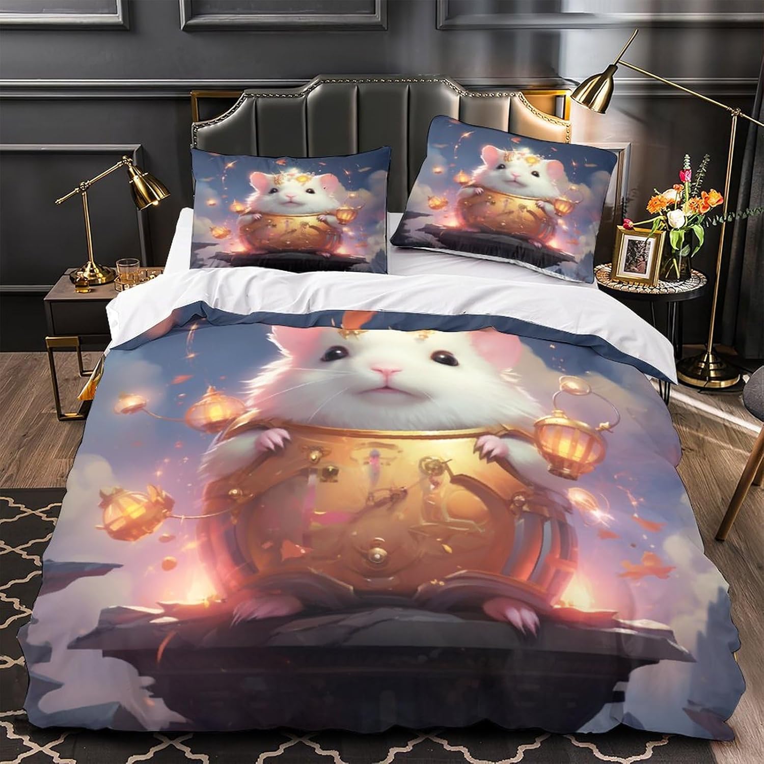 Lindo edredón de cama de hámster travieso juego de edredón de animales del bosque de hámster travieso, diseño de gatos y perros, edredón de cama