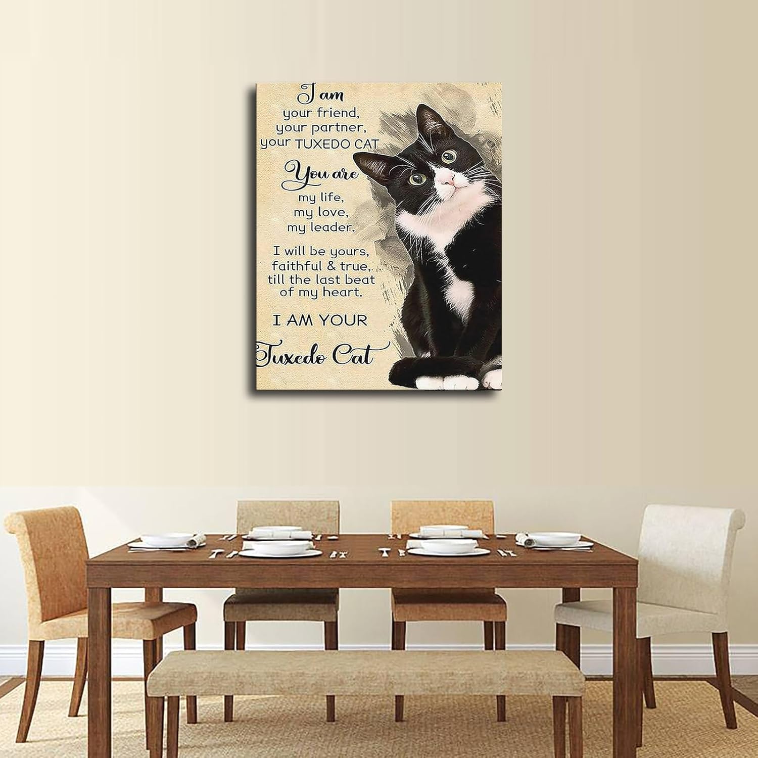 Póster con texto en inglés “I Am Your Friend”, diseño de gato esmoquin, diseño de gato negro, para sala de estar, oficina, póster moderno para