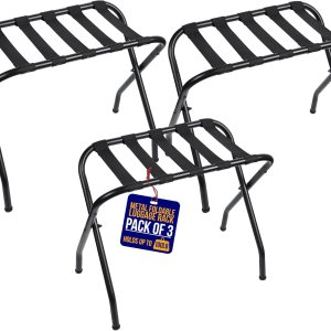 Lifemaster Portaequipajes de metal, plegable, fácil de montar, ahorro de espacio y elegante marco de acero para maletas con correas de nailon, color Lifemaster Portaequipajes de metal, plegable, fácil de montar, ahorro de espacio y elegante marco de acero para maletas con correas de nailon, color