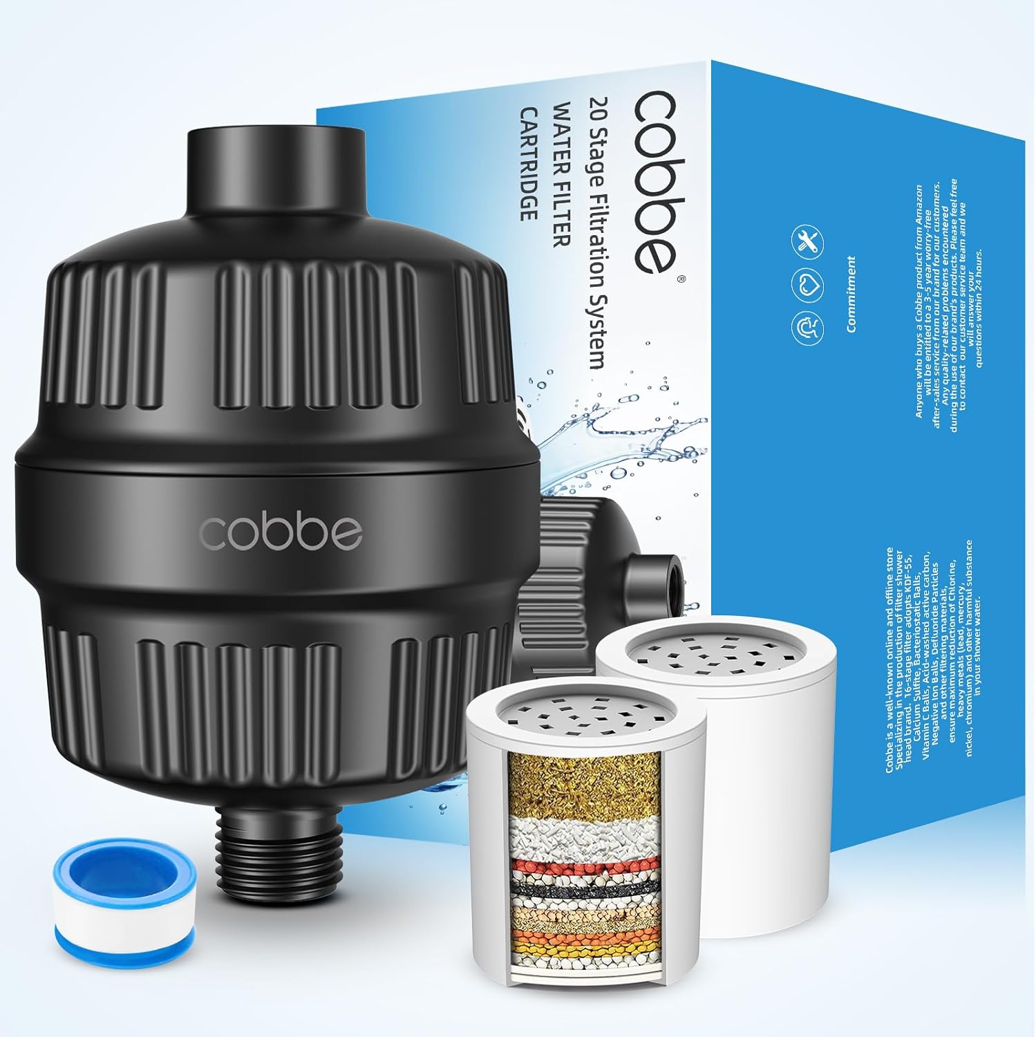Cobbe Filtro de ducha para cabezal de ducha de agua dura, con cartuchos de filtro reemplazables, filtro de agua de ducha de alto rendimiento para