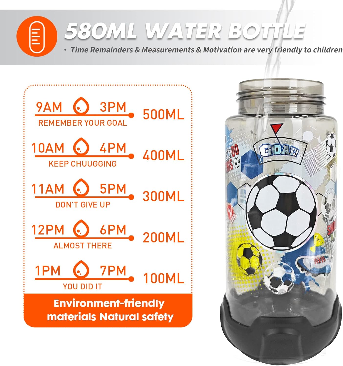 Botella de agua para niños con cordónfunda para la escuela, niños, niñas, niños, botella de agua potable sin BPA de 20 onzas, apertura de un clic,