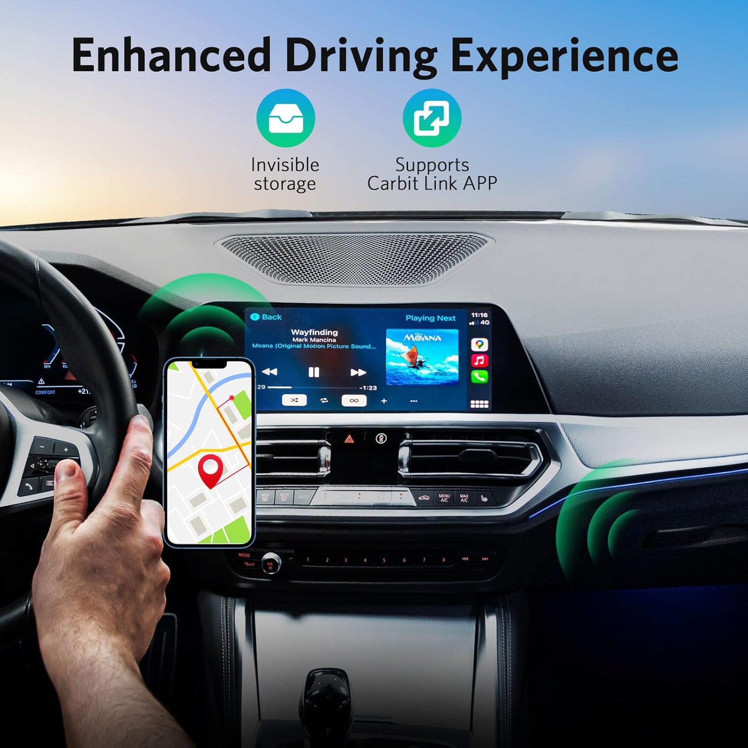 FitAlly Adaptador inalámbrico CarPlay – 2 en 1 Carplay inalámbrico y adaptador automático Android con tarjeta SD de Netflix YouTube, AI Box Lite