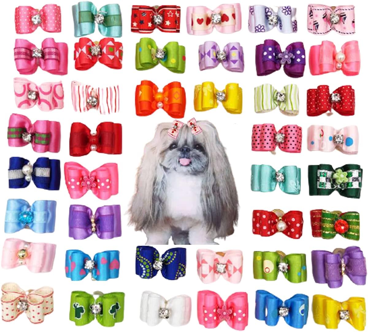 FZBNSRKO – 10 lazos para perros, gatos y perros, doble lazo para el pelo de perro pequeño, accesorios de aseo (0.8 x 1.2 pulgadas)