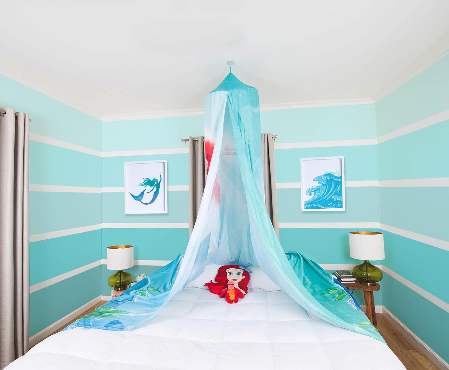 Disney – Cortinas para cama de niños con diseño Ariel de La Sirenita para techo, cubierta de mosquitera colgante para rincón de lectura, tienda de