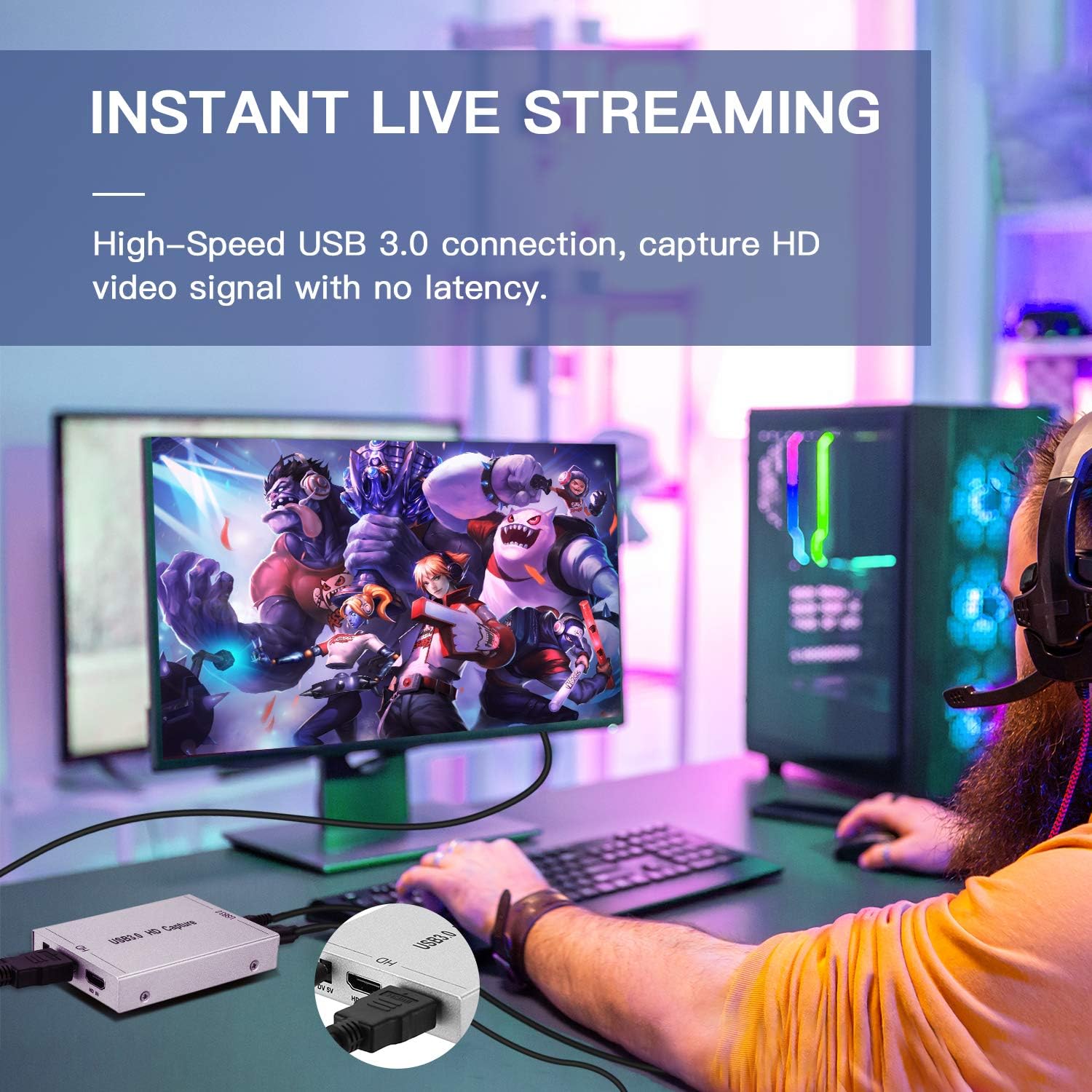 Ulalov Tarjeta de captura de video, USB 3.0 HDMI tarjeta de captura de juegos, transmisión en vivo y grabación en 1080p compatible con PS4, Switch,