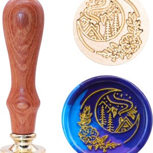 SWANGSA Sello de cera de cielo estrellado y luna, sello de madera vintage, sello de sellado de cabeza de latón extraíble, ideal para decorar SWANGSA Sello de cera de cielo estrellado y luna, sello de madera vintage, sello de sellado de cabeza de latón extraíble, ideal para decorar