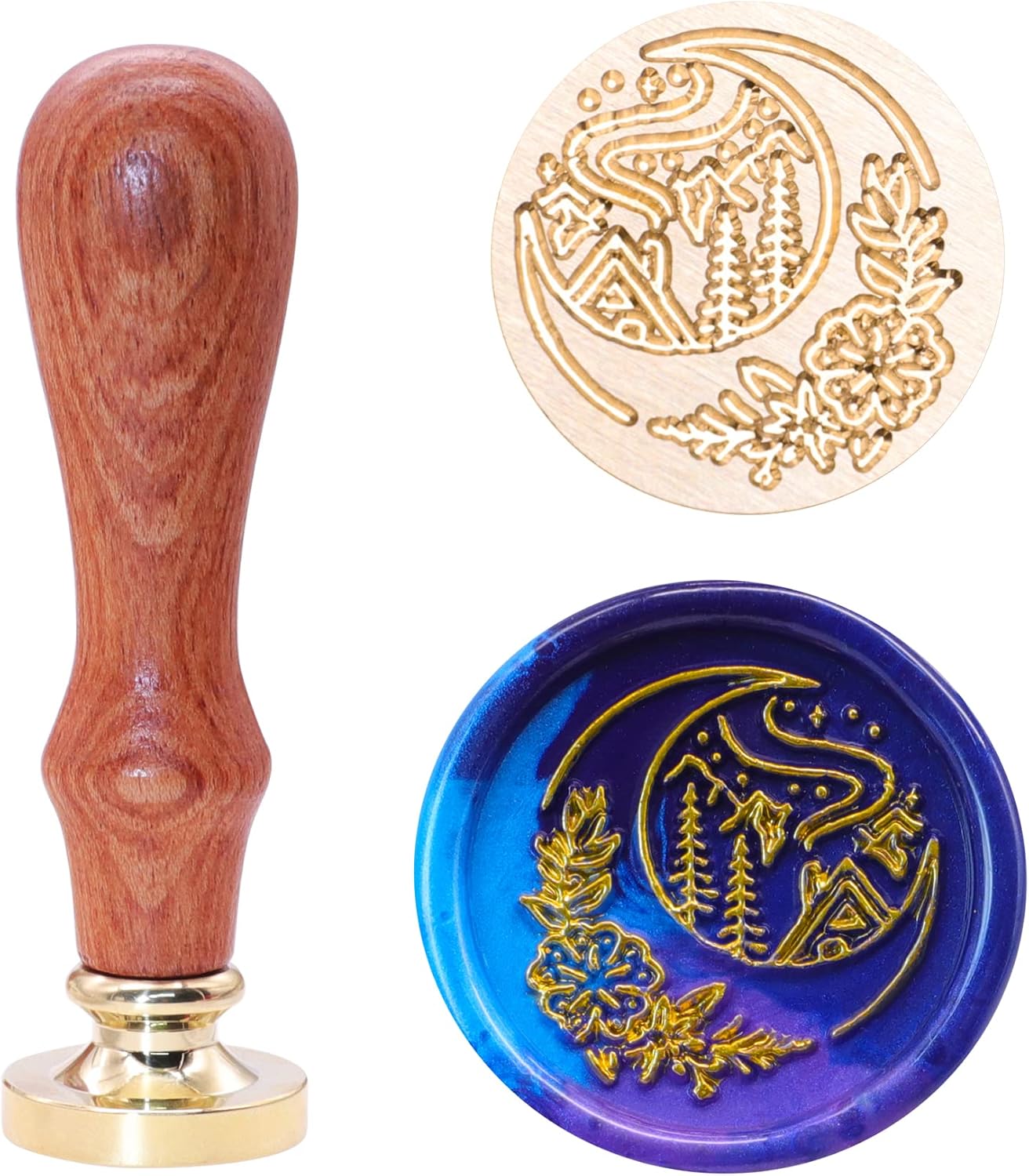 SWANGSA Sello de cera de cielo estrellado y luna, sello de madera vintage, sello de sellado de cabeza de latón extraíble, ideal para decorar