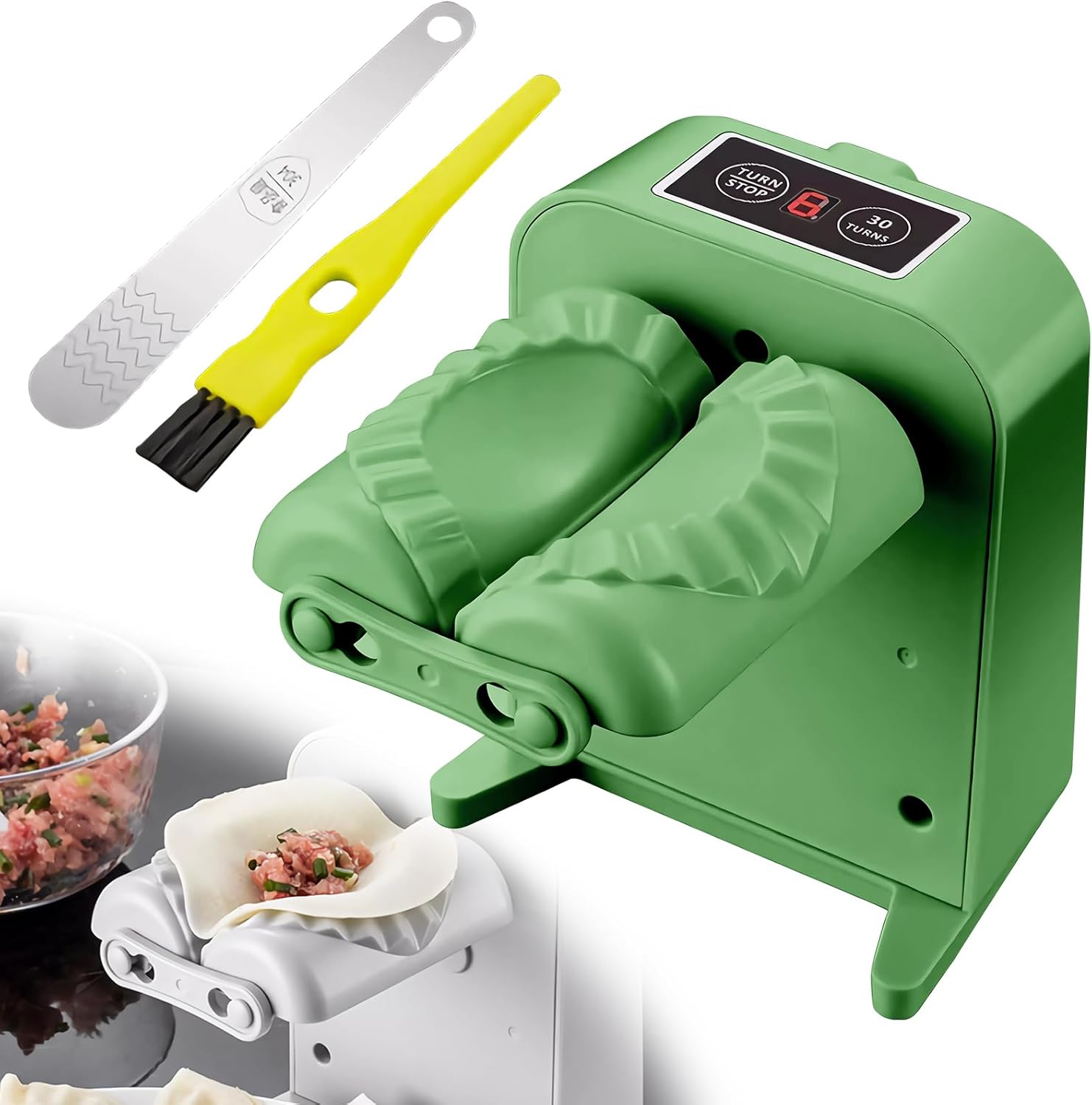 OneNine Nueva máquina eléctrica para hacer albóndigas 2023, máquina automática de gyoza fácil con cuchara y cepillo, 2 modos para envolver bolas de