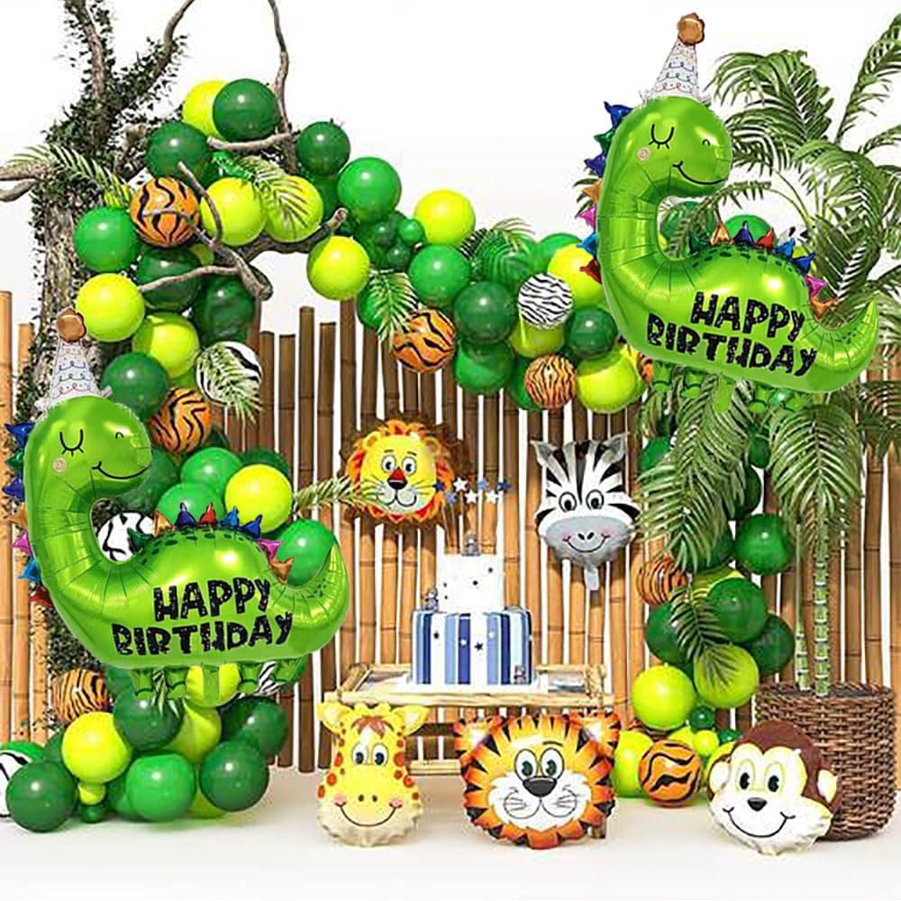 Globos grandes de aluminio de dinosaurio verde, 2 globos de decoración de cumpleaños de 35 pulgadas, globos de decoración de cumpleaños para niños,