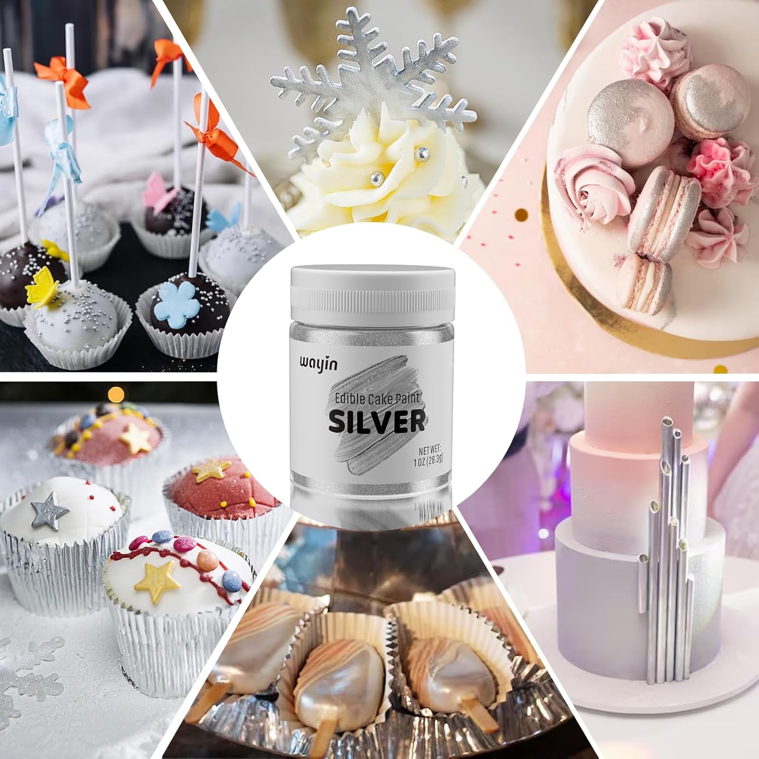 Wayin – Pintura decorativa comestible plateada para tartas, colorante alimentario, para hornear, pintura decorativa brillante de grado alimenticio