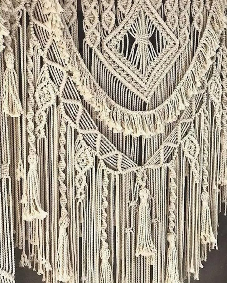 Cortina grande de macramé hecha a mano, decoración bohemia, arco de pared, telón de fondo para colgar en la pared de boda (ancho 85 x 85 pulgadas de