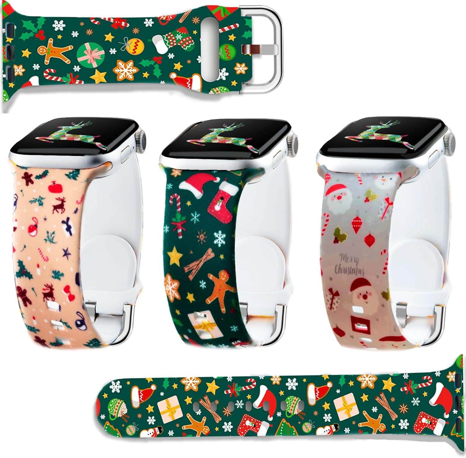 Correa de Navidad y Acción de Gracias compatible con Apple Watch de invierno, correa suave con estampado de invierno, 3 paquetes de 1.496 in, 1.575