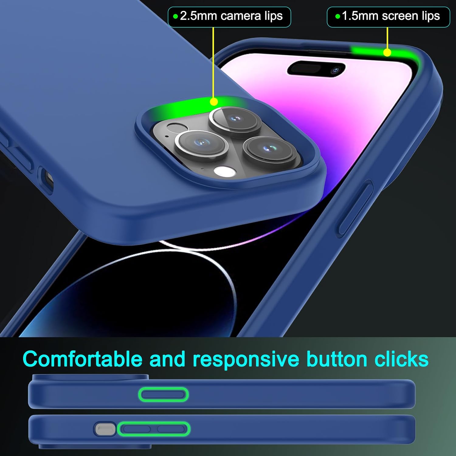 TIQPOUA Funda de silicona líquida para Apple iPhone 14 Pro Max, accesorios a prueba de golpes, delgada, suave, adecuada para Magsafe, con 2