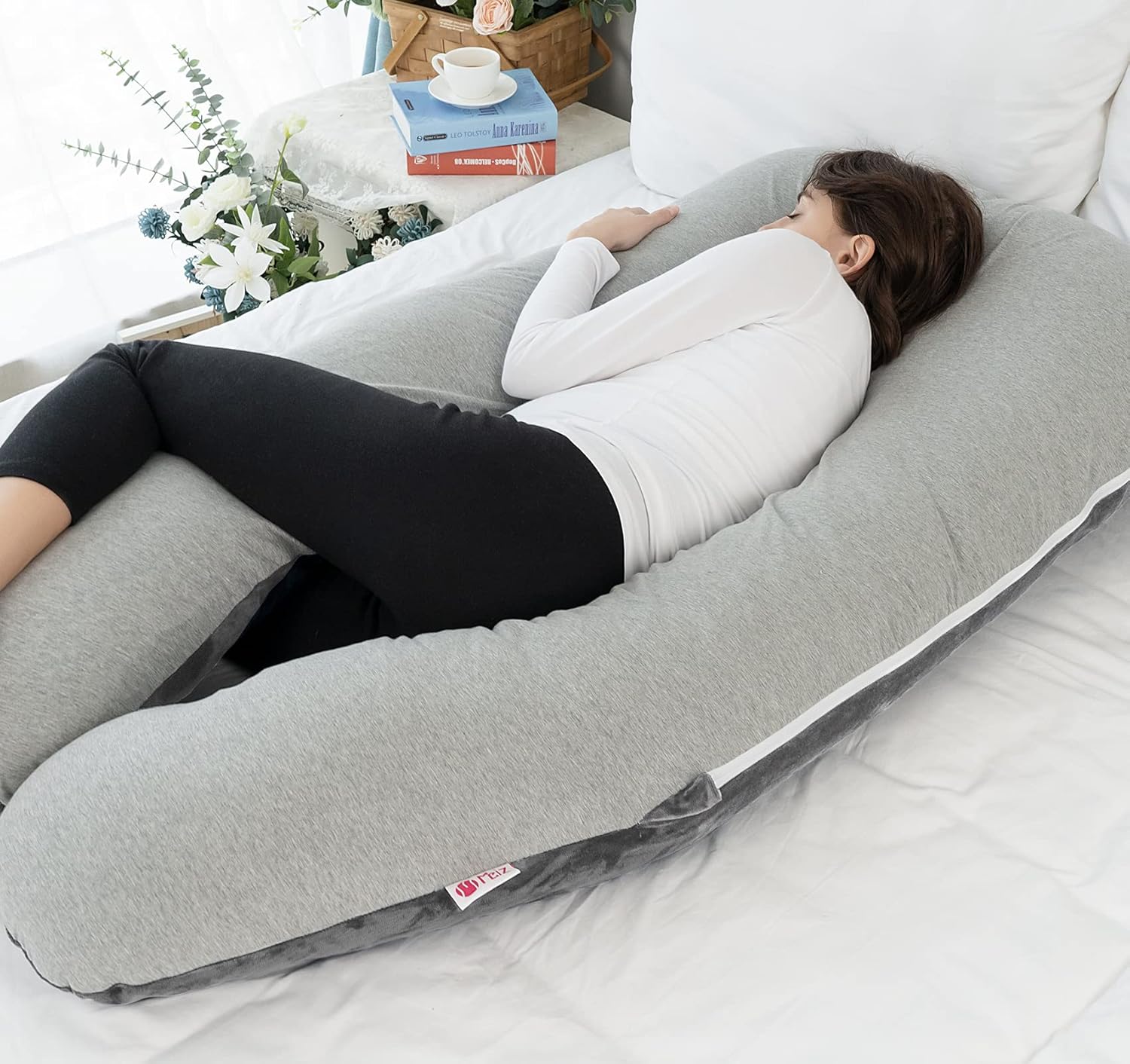 Meiz Almohadas de embarazo refrescantes, almohada de embarazo en forma de U, almohada de cuerpo completo y almohada de maternidad para apoyo cuello,