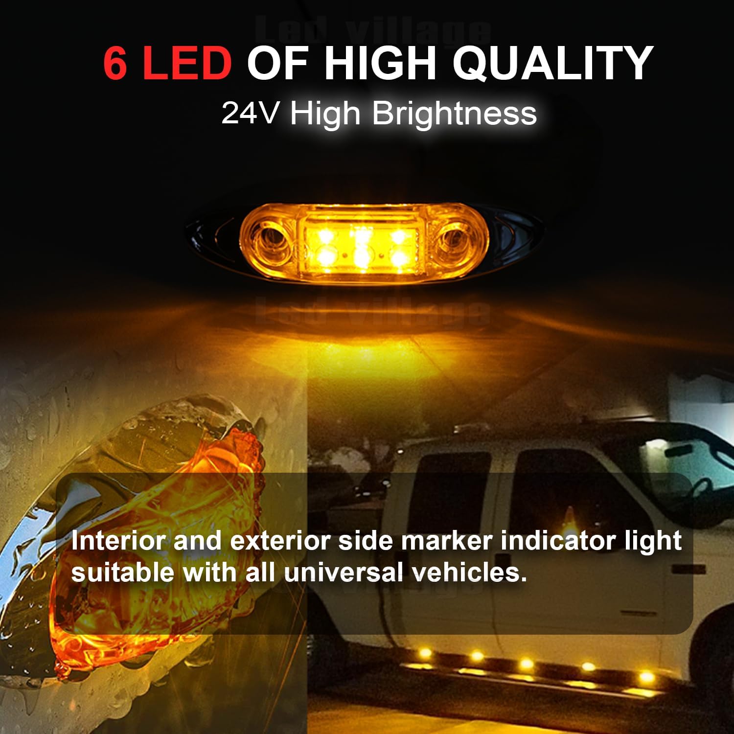 Ledvillage 4 lámparas LED ámbar de 2.5 pulgadas con bisel cromado de 24 V CC, indicador de marcador lateral selladoluces de señal para camiones