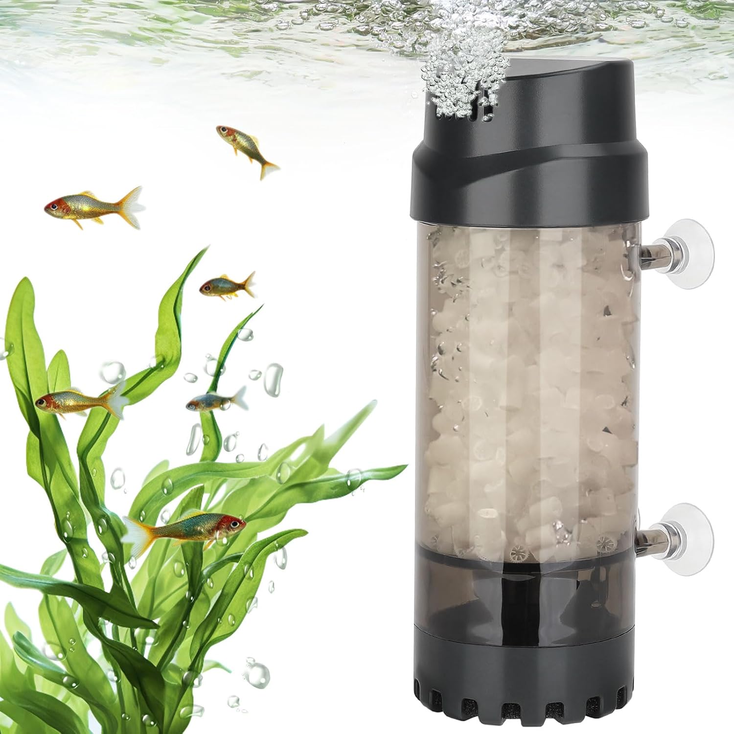AQQA Filtro de lecho móvil fluidizado para acuario, filtro de esponja sumergible con oxígeno disuelto ultra silencioso, accesorios de bomba de aire,
