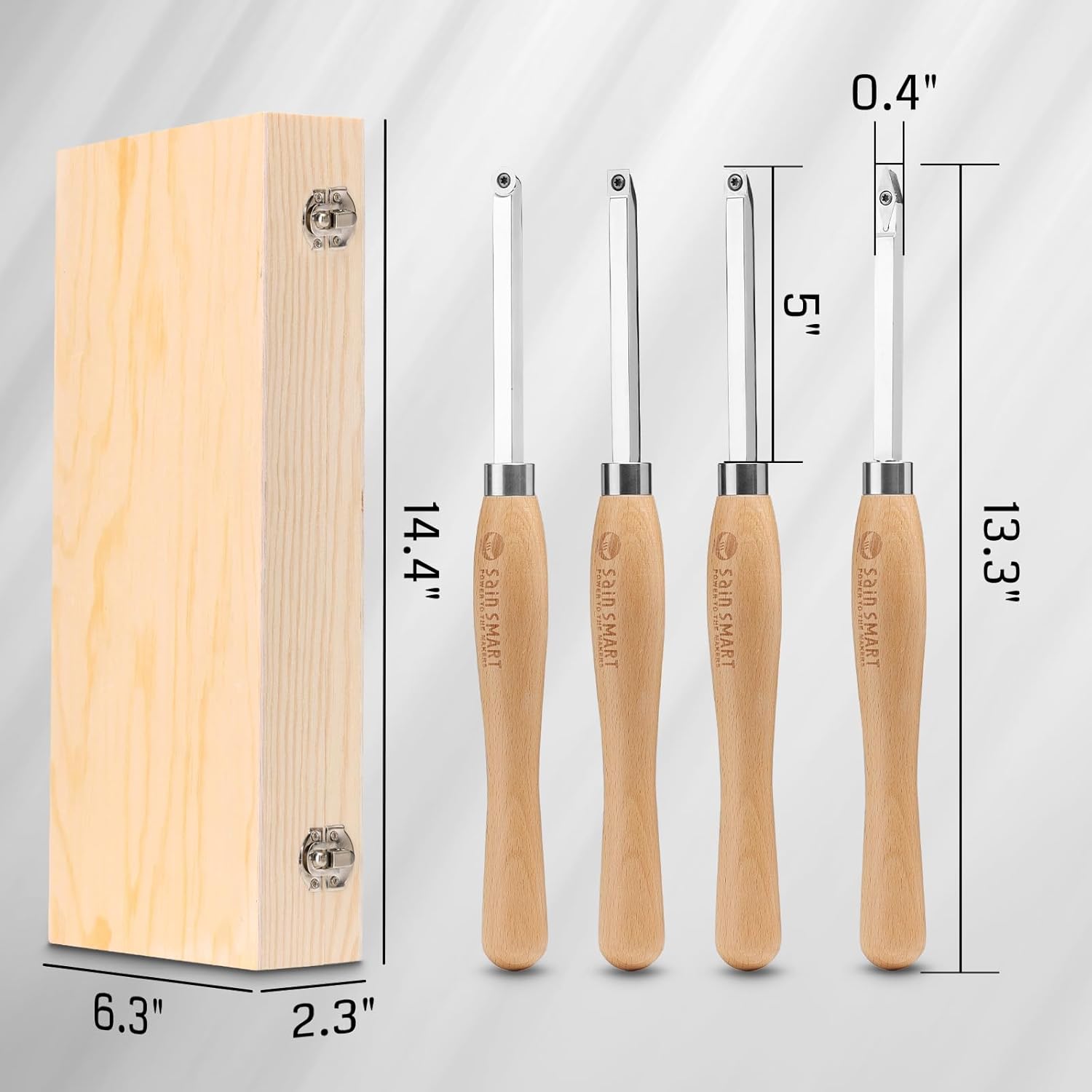 SainSmart Juego de 4 herramientas de torneado de madera de carburo, diamante redondo y cuadrado, insertos de carburo reemplazables, mango de madera