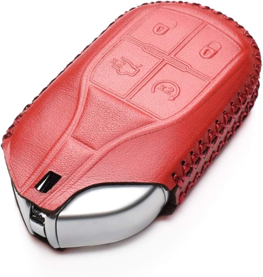 Vitodeco Funda de piel auténtica para llavero inteligente sin llave compatible con Maserati Ghibli, Levante, Quattroporte (arranque remoto, rojo)