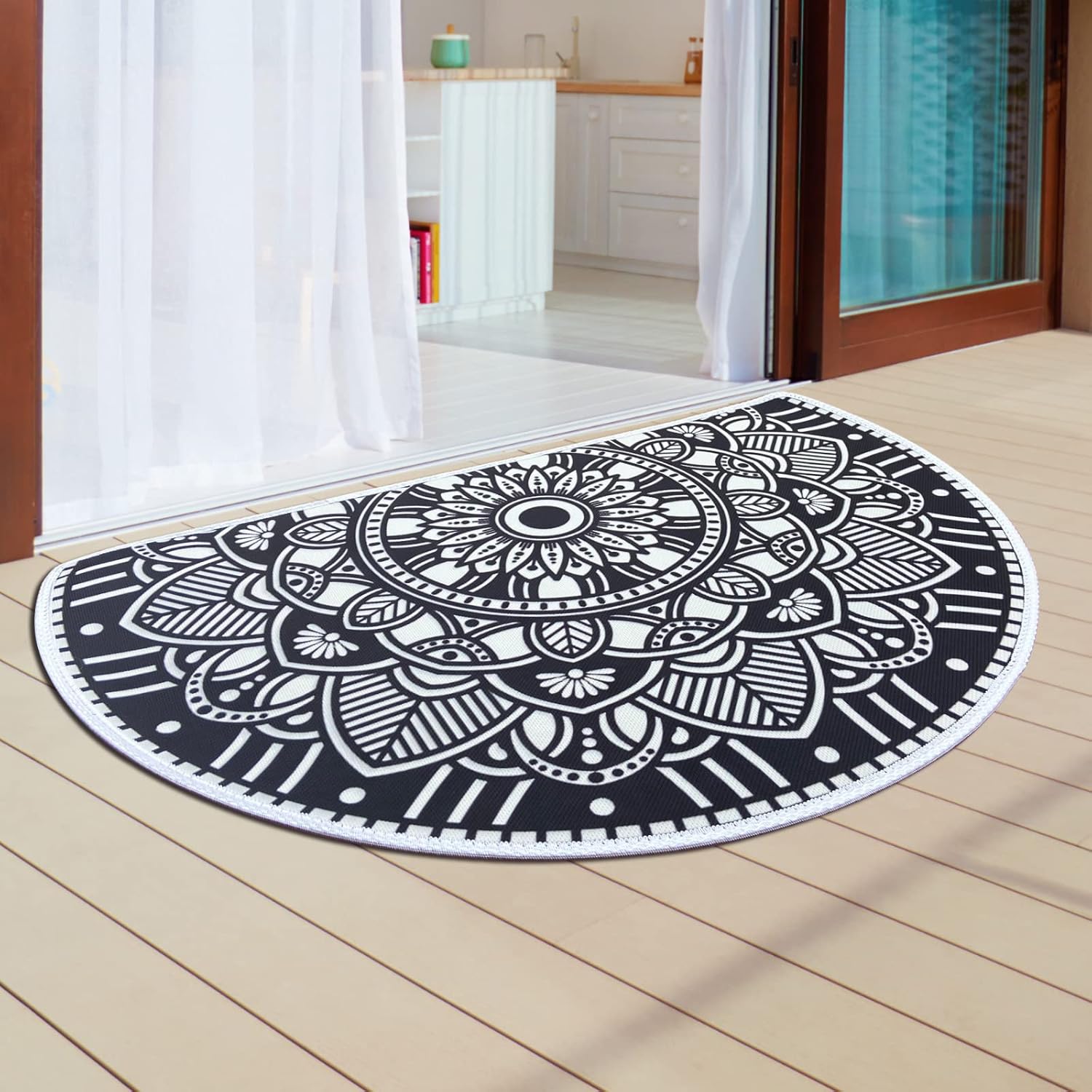 Tapete bohemio semicircular para entrada interior, 36 x 24 pulgadas, absorbente, antideslizante, para dormitorio, parte delantera y trasera, para
