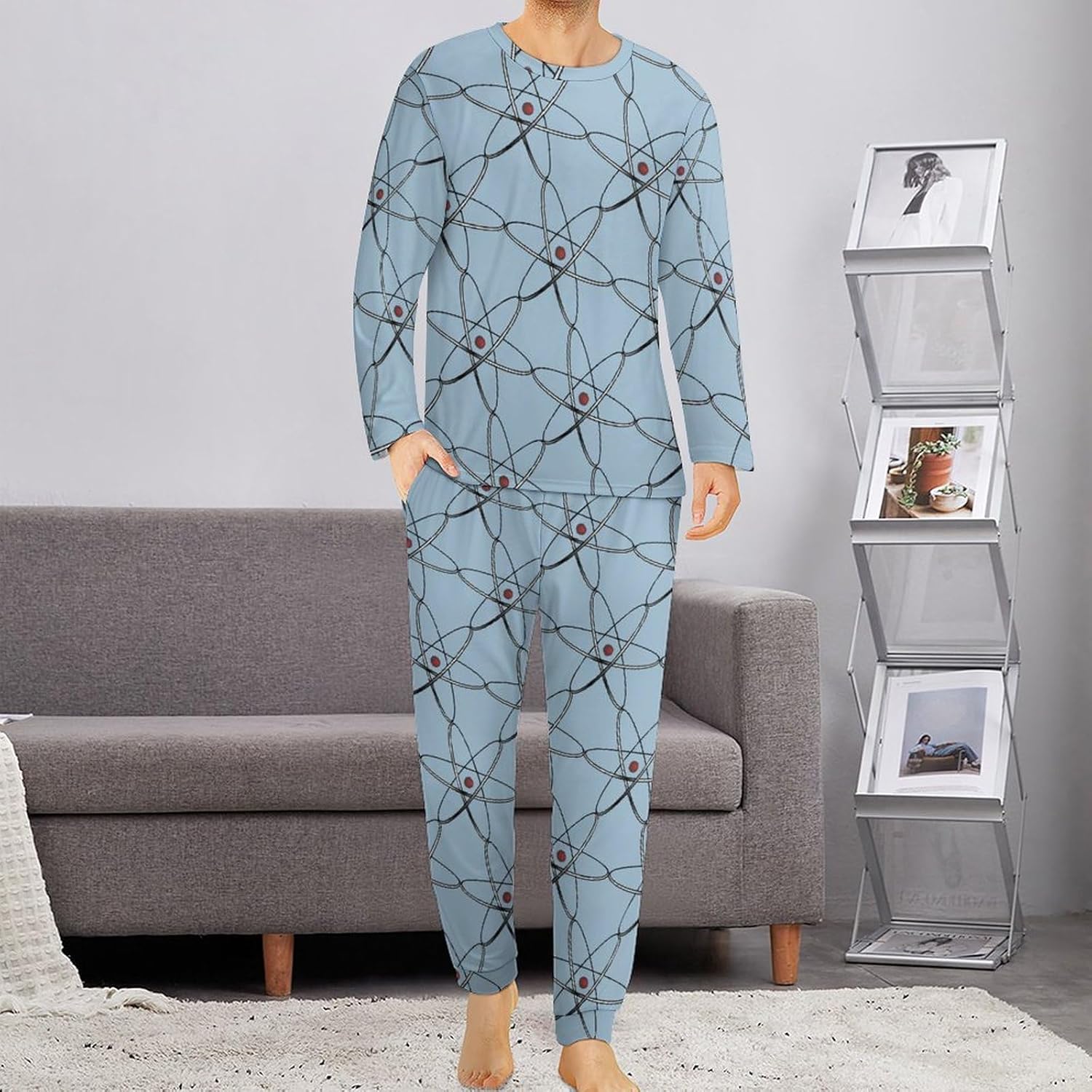 Physics Science Men’s Sleepwear Long Sleeve Top And Bottom Soft Nightwear Pajama Lounge Set