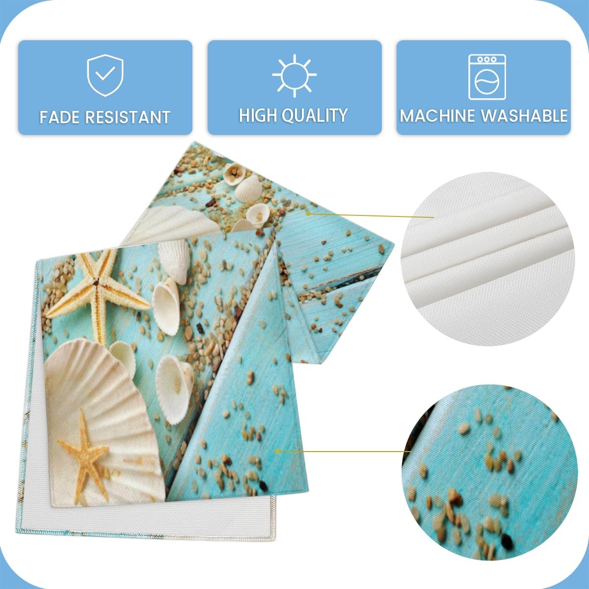 Table Runner Shell Starfish Beach, Autumn Rustic Linen Table Cloth Kitchen Dining Table Decor for Home Party 13 x 72 Inches